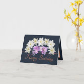 ネイビーオレンジホワイトパープルブーケハッピーバースデー カード (黄色い花)