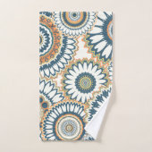 ネイビーオレン数々のジマンダラデザイン バスタオルセット (ハンドタオル)