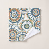 ネイビーオレン数々のジマンダラデザイン バスタオルセット (ウォッシュタオル)