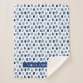 ネイビーオーガニックブルーインディゴドット絞り染め模様 シェルパブランケット (正面)