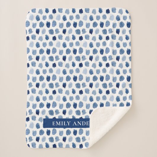 ネイビーオーガニックブルーインディゴドット絞り染め模様 シェルパブランケット (正面)