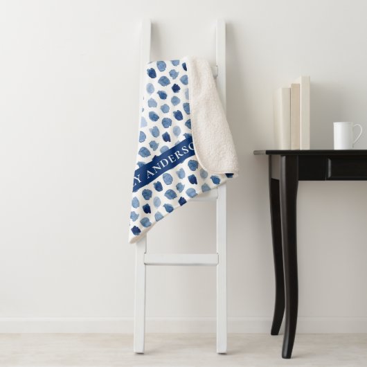 ネイビーオーガニックブルーインディゴドット絞り染め模様 シェルパブランケット (インサイチュ)