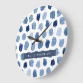 ネイビーオーガニックブルーインディゴドット絞り染め模様 ラージ壁時計 (傾斜)
