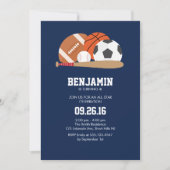 ネイビーオールスタースポーツをテーマにした誕生日パーティー 招待状 (正面)