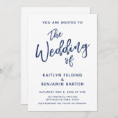 ネイビーカジュアルハモダンハミニマルンドタイポグラフィ結婚ズ 招待状 (正面/裏面)