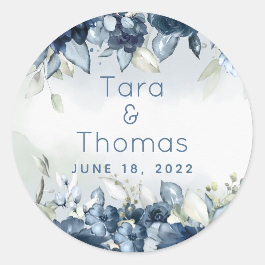 ネイビーカスケーディングバラ牡丹結婚緑 ラウンドシール (正面)