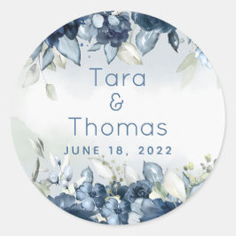 ネイビーカスケーディングバラ牡丹結婚緑 ラウンドシール