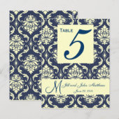 ネイビーカスタムダマスクのウェディングテーブル番号 ポストカード (正面/裏面)
