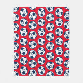 ネイビーカスタムブルーと赤サッカーのボールパターン フリースブランケット (正面)