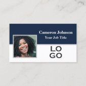 ネイビーカスタムブルーのロゴ付き写真 名刺 (正面)