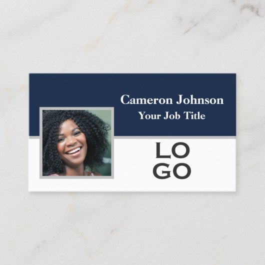 ネイビーカスタムブルーのロゴ付き写真 名刺 (正面)