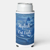 ネイビーカスタムブルーアールヌーボーキャットスタイリッシュキャットレディ スリム缶クーラー (Seltzer正面)