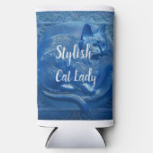 ネイビーカスタムブルーアールヌーボーキャットスタイリッシュキャットレディ スリム缶クーラー (正面)