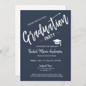 ネイビーカスタムブルーミニマリスト卒業パーティー 招待状 (正面/裏面)