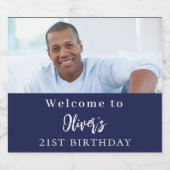 ネイビーカスタムブルー写真歓迎誕生日 ビールラベル (シングルラベル)