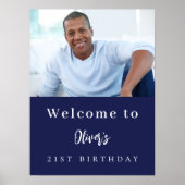 ネイビーカスタムブルー写真誕生日パーティーへようこそ ポスター (正面)