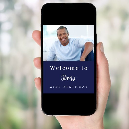 ネイビーカスタムブルー写真誕生日パーティーへようこそ ポスター