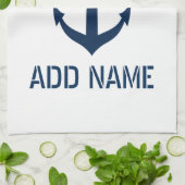 ネイビーカスタムブルー航海のいかりボートキャプテン キッチンタオル (折り畳み)