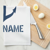 ネイビーカスタムブルー航海のいかりボートキャプテン キッチンタオル (四つ折り)