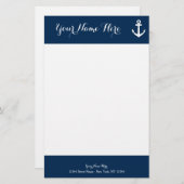 ネイビーカスタムブルー航海のいかり文房具紙 便箋 (正面/裏面)