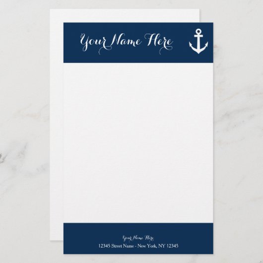 ネイビーカスタムブルー航海のいかり文房具紙 便箋 (正面/裏面)