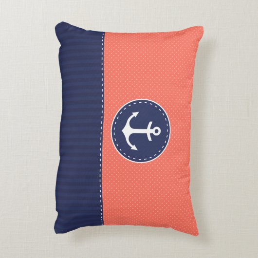 ネイビーカッコいいブルーコーラルいかりパーソナライズされた文字 アクセントクッション (裏面(縦))