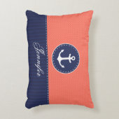 ネイビーカッコいいブルーコーラルいかりパーソナライズされた文字 アクセントクッション (正面(垂直))