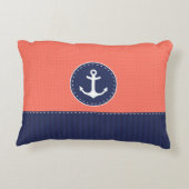 ネイビーカッコいいブルーコーラルいかりパーソナライズされた文字 アクセントクッション (裏面)