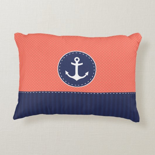 ネイビーカッコいいブルーコーラルいかりパーソナライズされた文字 アクセントクッション (裏面)