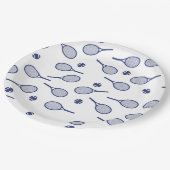 ネイビーカッコいいブルーレトロテニスラックパターン ペーパープレート (アングル)