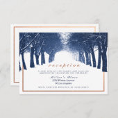 ネイビーカッパーウィンターツリーズアベニューウェディングレセプション エンクロージャーカード (正面/裏面)