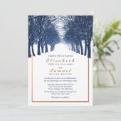 ネイビーカッパーウィンターツリーズアベニュー結婚式招待状 招待状 (スタンド正面)