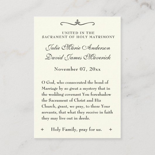 ネイビーカトリック結婚式の引き出物ホーリーファミリー祈りの言葉 名刺 (裏面)
