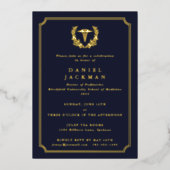 ネイビーカドゥセウス+ローレル医学部卒業 箔招待状 (正面)