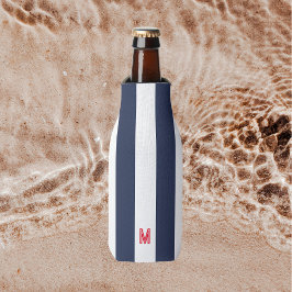 ネイビーカバナストライプ&レッドパーソナライズされたモノグラム ボトルクーラー