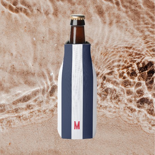 ネイビーカバナストライプ&レッドパーソナライズされたモノグラム ボトルクーラー