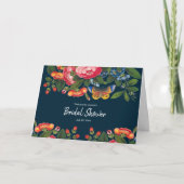 ネイビーカラフルヴィンテージ牡丹蝶ブライダル カード (正面)