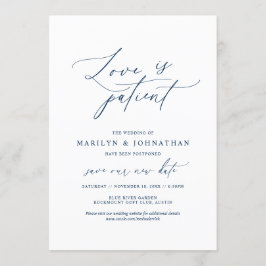 ネイビーカラー、愛は忍耐強く、結婚式延期のお知らせ 招待状