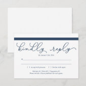 ネイビーカリグラフィー招待返信カード差し込み 招待状 (正面/裏面)