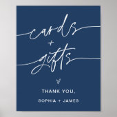 ネイビーカードとギフト結婚のサイン ポスター (正面)
