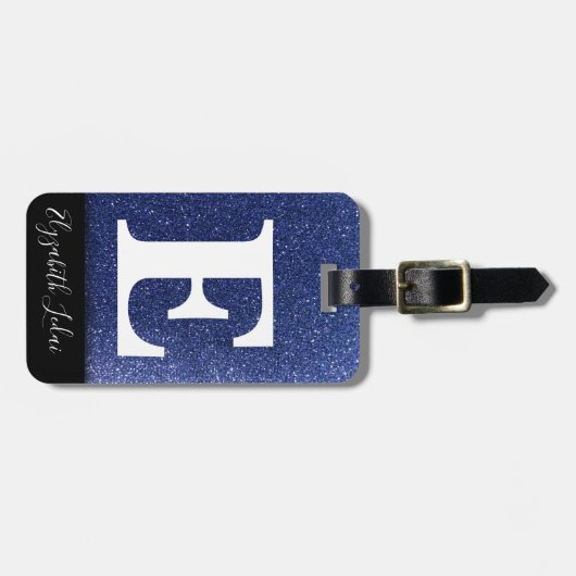 ネイビーガーリーブルーシルバーグラデーショングリッタースパークレス ラゲッジタグ (正面横)
