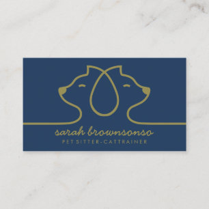 ネイビーキャットラインロゴ ペットシッター 獣医 専門職 名刺
