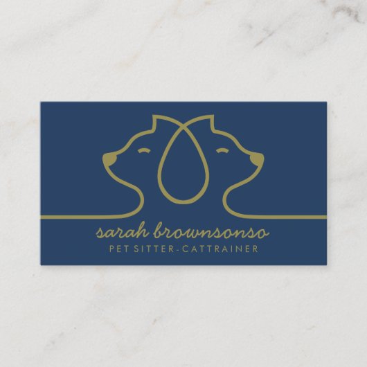 ネイビーキャットラインロゴ ペットシッター 獣医 専門職 名刺 (正面)