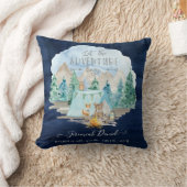 ネイビーキャンピングアドベンチャーフォレスト男の赤ちゃん誕生統計 クッション (ブランケット)