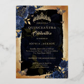 ネイビーキンセアニェラフォトバラ金ゴールド蝶 箔招待状 (裏面)