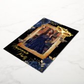 ネイビーキンセアニェラフォトマスカレードパーティーバラ 箔招待状 (回転した状態)