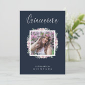 ネイビーキンセニェラピンクトレンディーガーランドフォト 招待状 (スタンド正面)