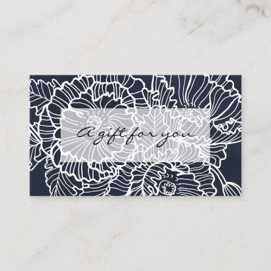 ネイビーギフト券の白い線の花 名刺 (正面)