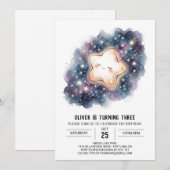 ネイビーギャラクシー星の誕生日 招待状 (正面/裏面)