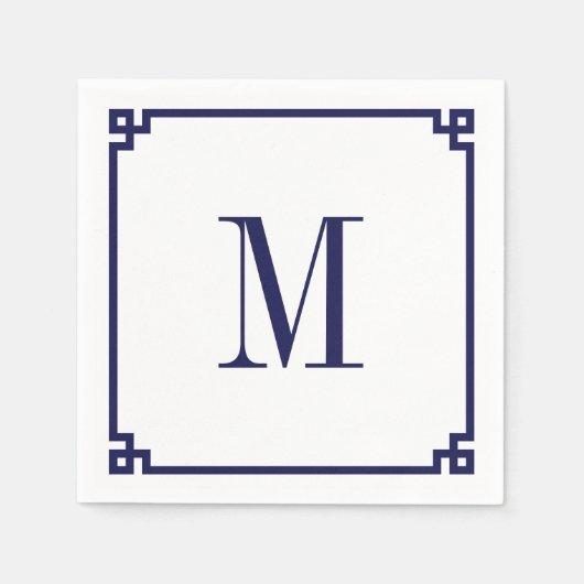 ネイビーギリシャ鍵縁どモノグラム スタンダードカクテルナプキン (正面)